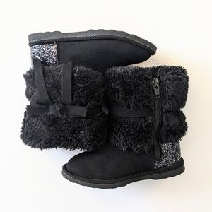 Girls Cozy Black Kids Boots with Glitter Accents